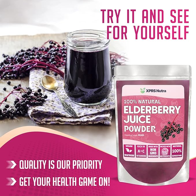 XPRS Nutra Elderberry Juice Powder - Elderberry Powder Organic Fruit Juice Mix - Powdered Elderberries Supplement Rich in Vitamins A and C (8 oz)