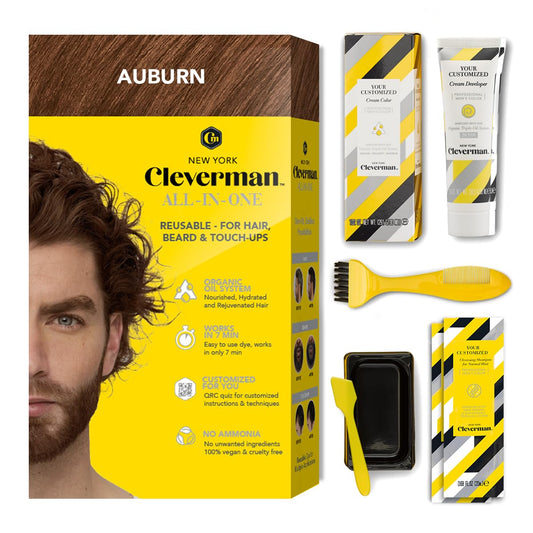 Cleverman Auburn Hair & Beard Dye For Men - All-In-One Reusable Kit, Fast-Acting, Long Lasting, Ammonia-Free, Professional Quali