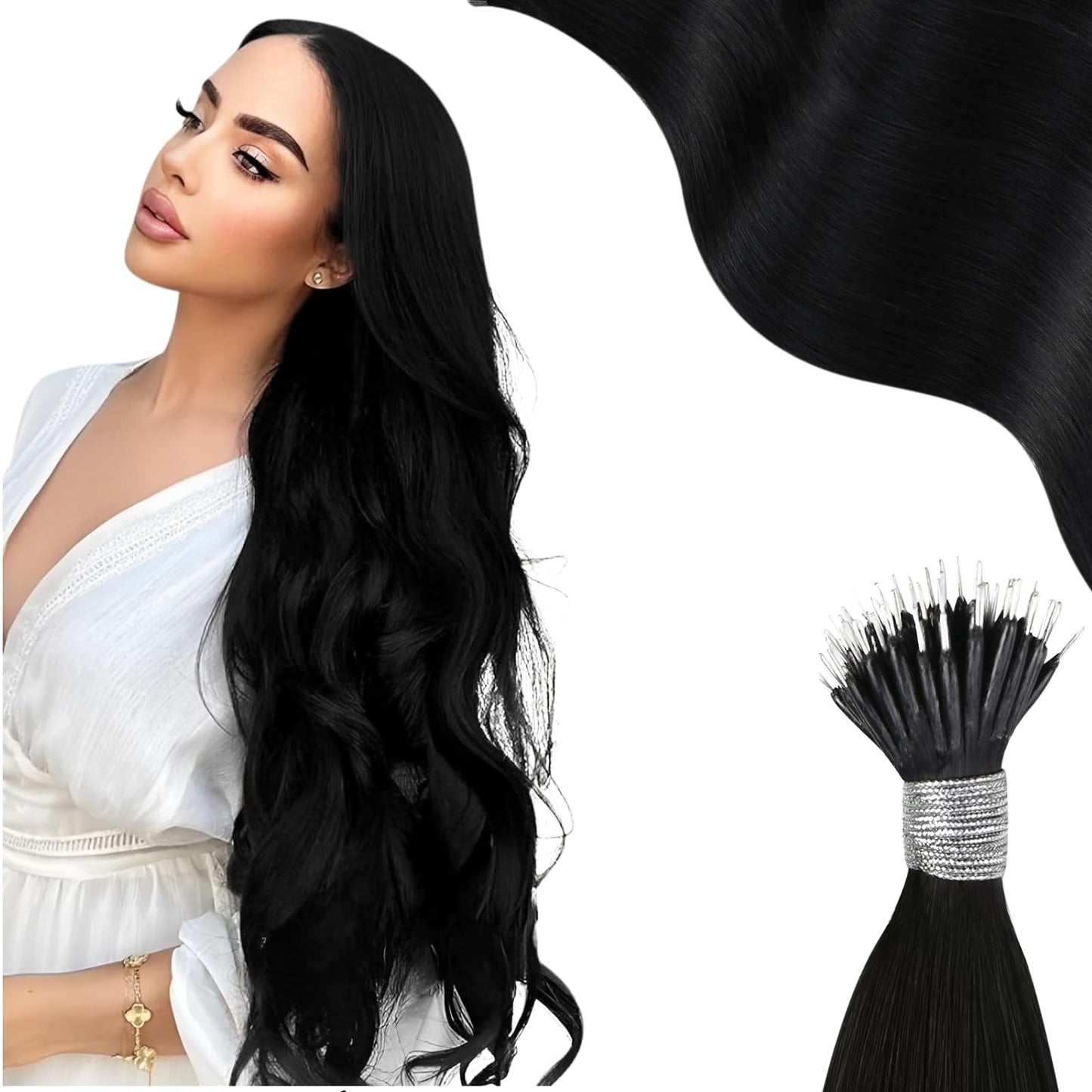Moresoo Hair Nano Bead Hair Extensions Jet Black Nano Tip Hair Extensions Human Hair Dark Black Nano Tip Hair Extensions Real Hu