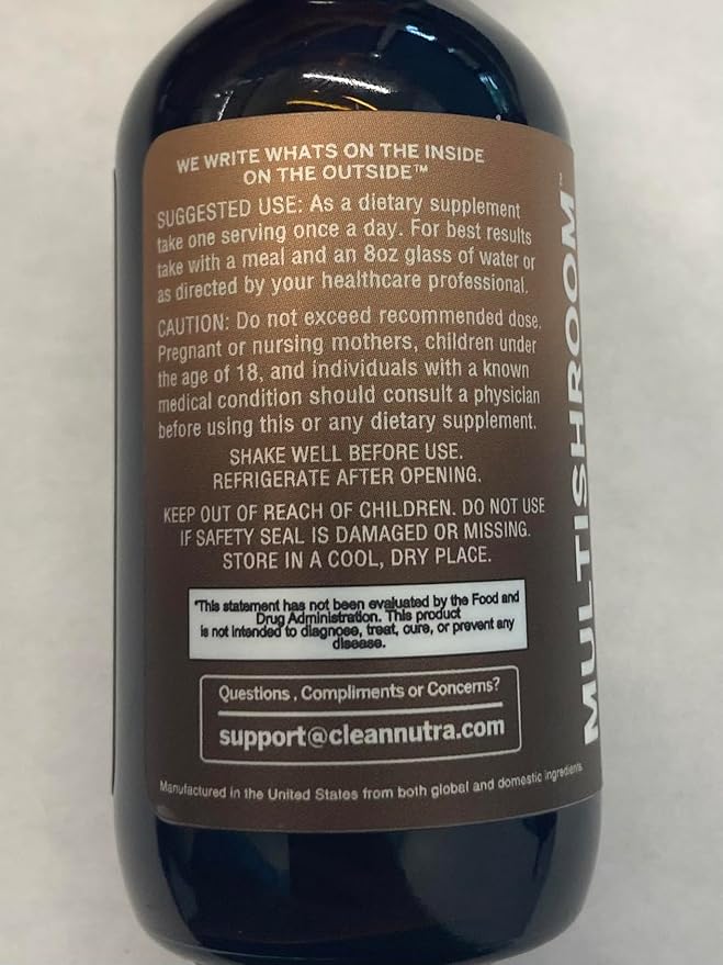 Organic Mushroom Supplement Liquid Drops with Lions Mane Turkey Tail Cordyceps Reishi Chaga Shitake Maitake Tremella Oyster Mushrooms Poria and Enokitake Mushrooms Complex Blend by Clean Nutra