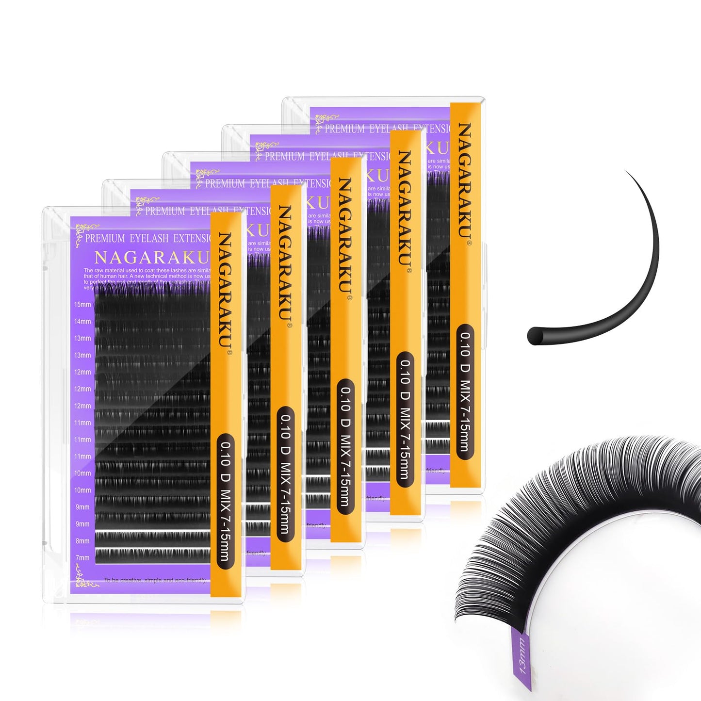 Nagaraku 5 Trays Eyelash Extensions 0.10Mm D Curl 7-15Mm Mix Tray Individual Lashes Classic Matte Black Faux Mink 16 Rows Profes