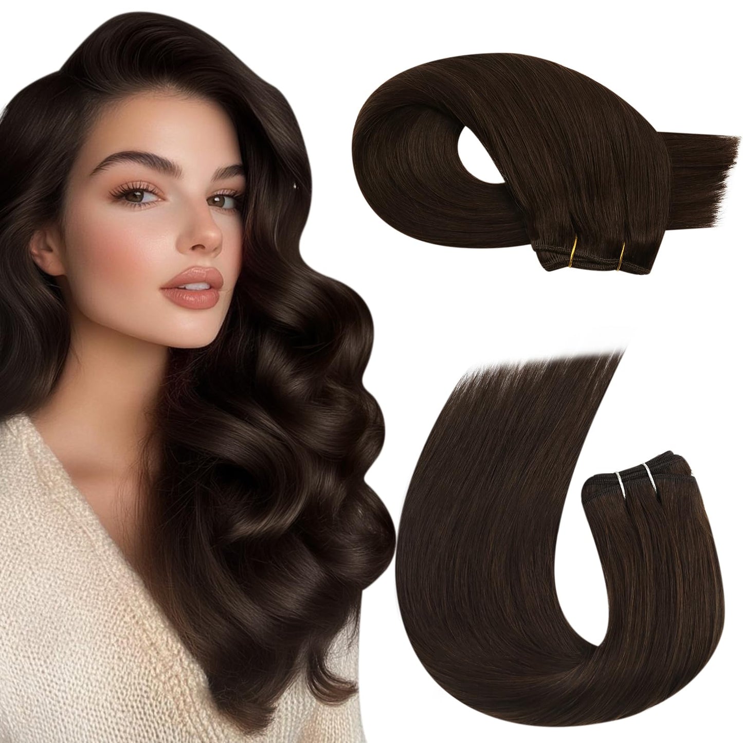 Moresoo Weft Hair Extensions Human Hair Dark Brown Sew In Weft Extensions Human Hair Brown Hair Wefts Human Hair Sew In Extensio