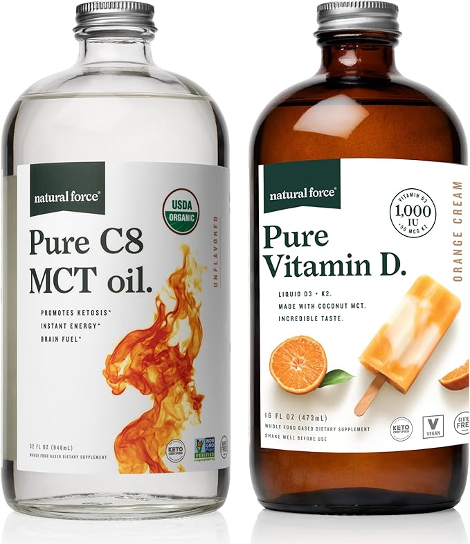 Natural Force Pure Vitamin D Orange Cream, 16 fl oz Organic Pure C8 MCT Oil 32 oz