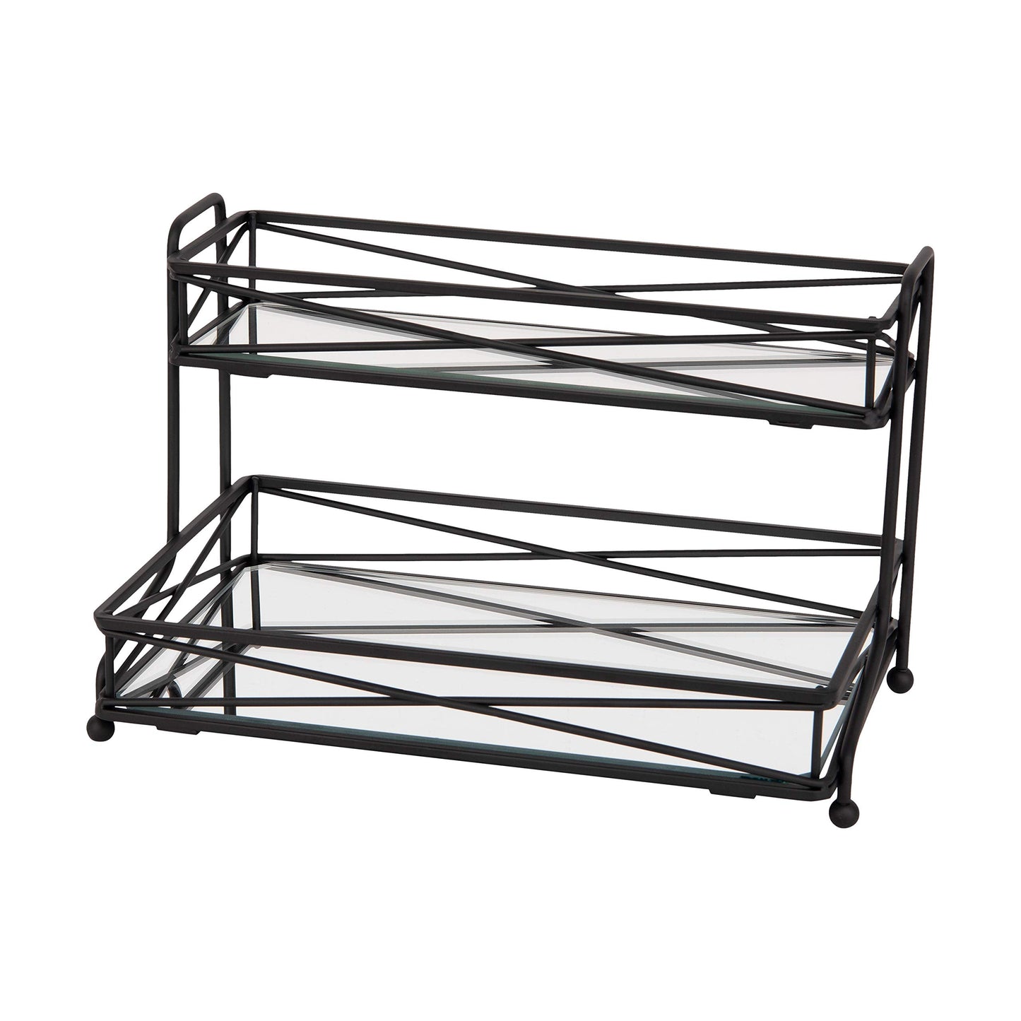 Home Details Mirrored, Perfect For Perfumes, Jewelry, Makeup, Cosmetic Organizer, Stylish Decor In Matte Black 2 Tier Vanity Tow