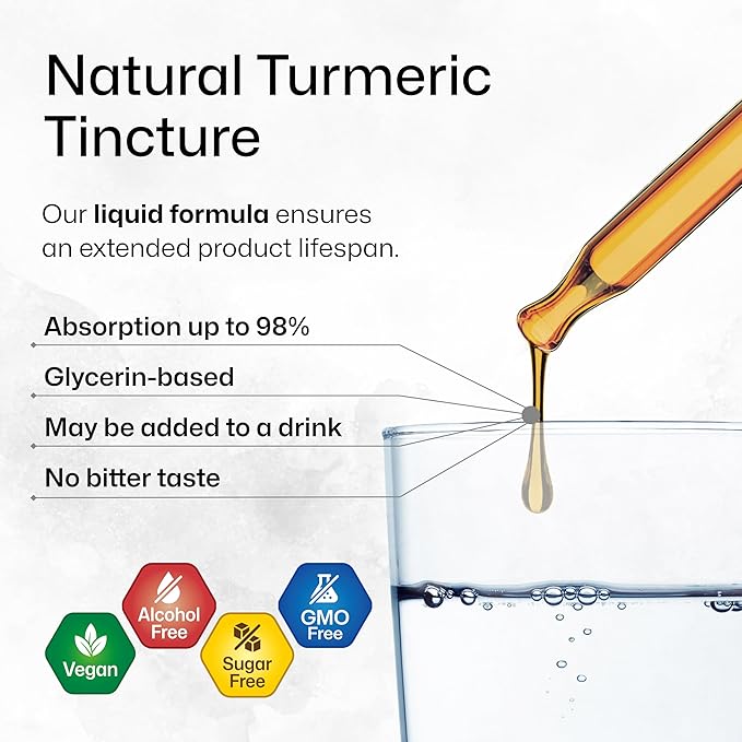 BIO KRAUTER Turmeric Supplement Tincture - 1200 mg Turmeric Curcumin with Black Pepper Extract - Alcohol and Sugar Free - Vegan Drops 4 Fl.Oz.