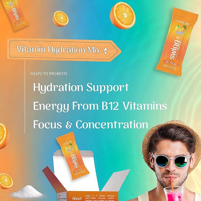 Swigg Keto Electrolytes Powder Packets w/Clear Plastic Water Bottle BPA Free- Mens Multivitamin & for Women with Iron Folate Zinc - Multi Vitamin Water Hydration Electrolyets