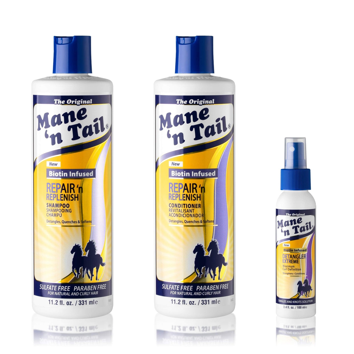 Mane N Tail Sulfate Free Repair N Replenish Gentle Cleaning And Replenishing System (11.2 Oz Each) With Extreme Detangler 3.4 Ou