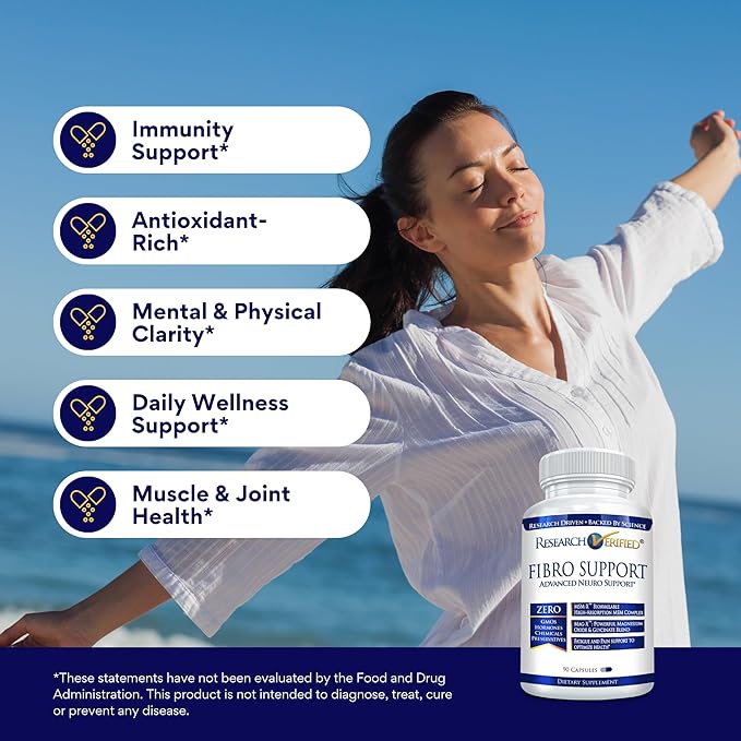 Research Verified Fibro Support - MSM, Magnesium, Vitamin D3, BioPerine - 3 Month Supply - 270 Capsules - Vegan