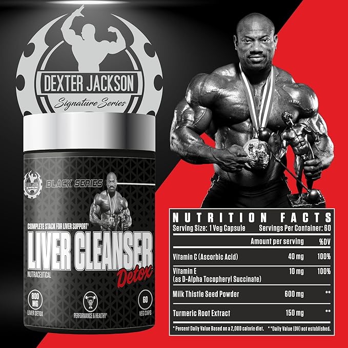 Black Series Liver Cleanser Detox | Milk Thistle Seed Powder, Vitamins E & C, Bodybuilders & Fitness Supplement | 60 Veg Capsules, 60 Servings