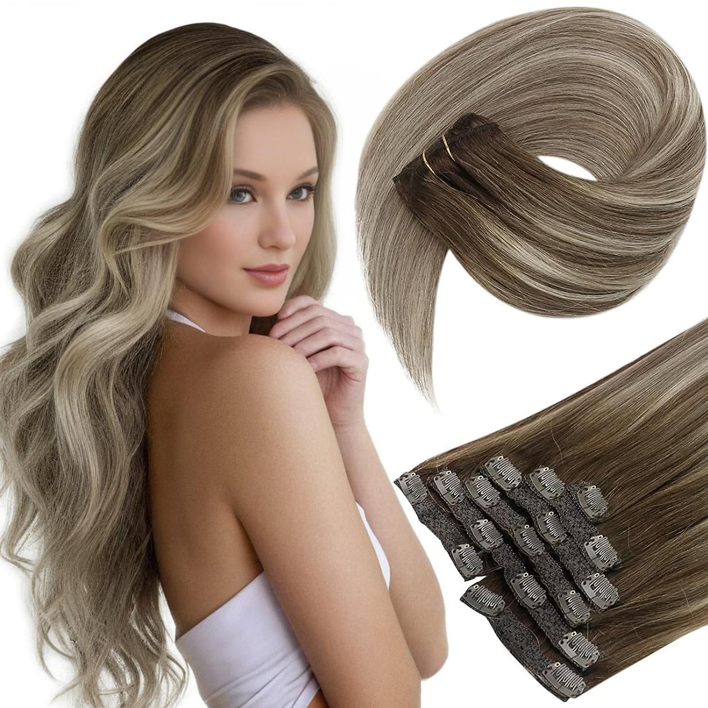 Sunny Human Hair Clip In Extensions Brown Clip In Hair Extensions Brown Clip In Hair Extensions Real Human Hair Dark Brown Ombre