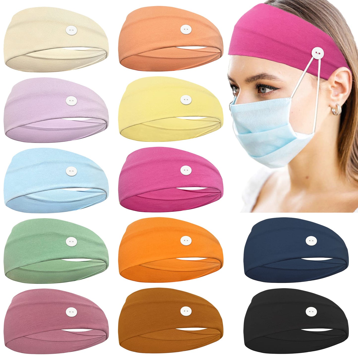 C  Llot 12 Pack Boho Button Headband Wide Stretchy Daily Use Knotted Headwear Sport Athletic Yoga Gym Hair Accessories For Women