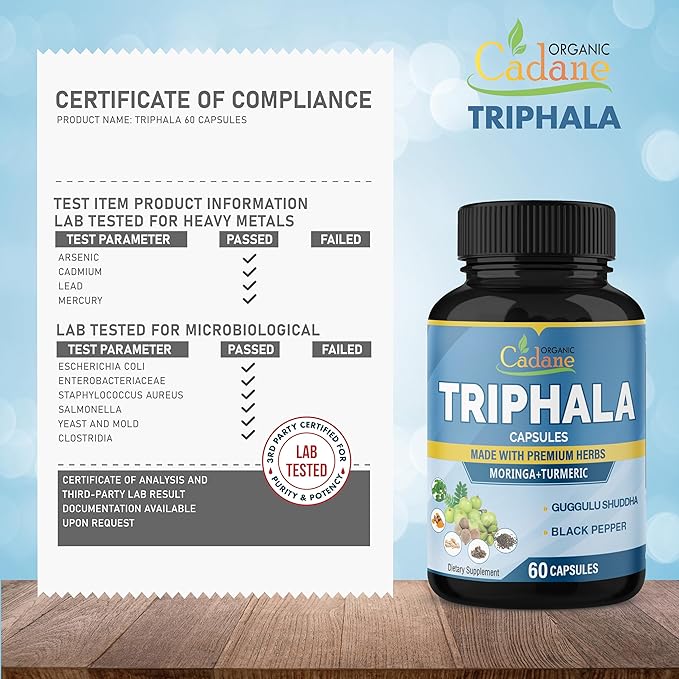 Organic Cadane Triphala Extract Capsules & Turmeric, Guggul, Ginger, Black Pepper, Moringa - Complex Supplement Herbs