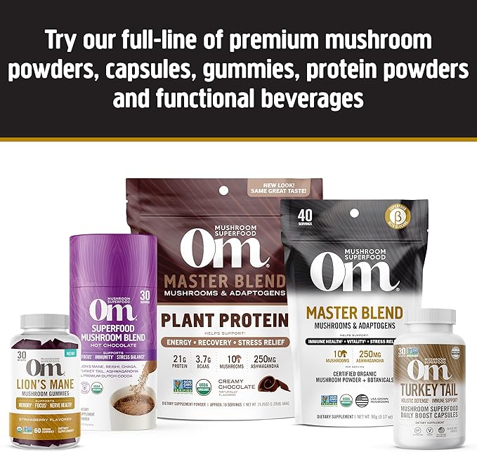 OM Mushroom Superfood Master Blend Mushrooms & Adaptogens, Creamy Chocolate Plant Protein, Single Serve, 10 Count, 10 Mushroom Complex, Lion's Mane, Ashwagandha for Energy, Recovery, Stress Relief