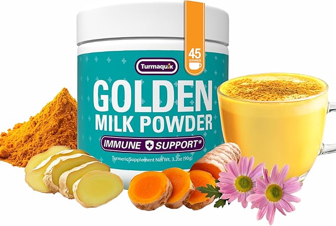 Turmaquik 3.2 Ounce Organic Golden Milk Turmeric Powder – Immune Support Superfood Blend with Ginger, Black Pepper, Curcumin, Cinnamon, Cardamom, Vitamins C, D, B6, B12, and Zinc