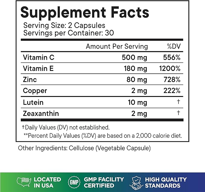 AREDS 2 Eye Vitamin & Mineral Supplement, Contains Lutein, Vitamin C, Zeaxanthin, Zinc & Vitamin E with Added Copper - 180 Count
