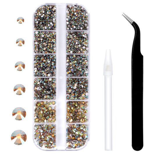 3792 Pcs Ghost Shiny Crystal Flatback Rhinestones Set For Nail, Art, Crafts, Makeup, Tumblers Glitter Round With Tweezers And Pi
