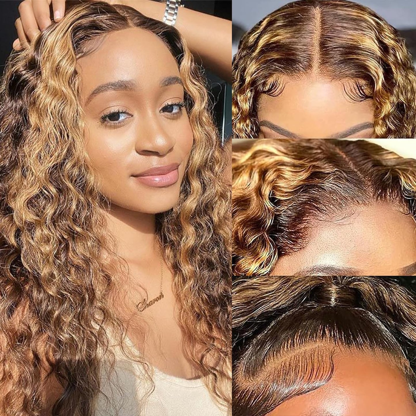 Honey Blonde Deep Wave Lace Front Wigs Human Hair 13X4 Highlight Ombre Curly Lace Front Wig Human Hair 180% Density Hd Transpare