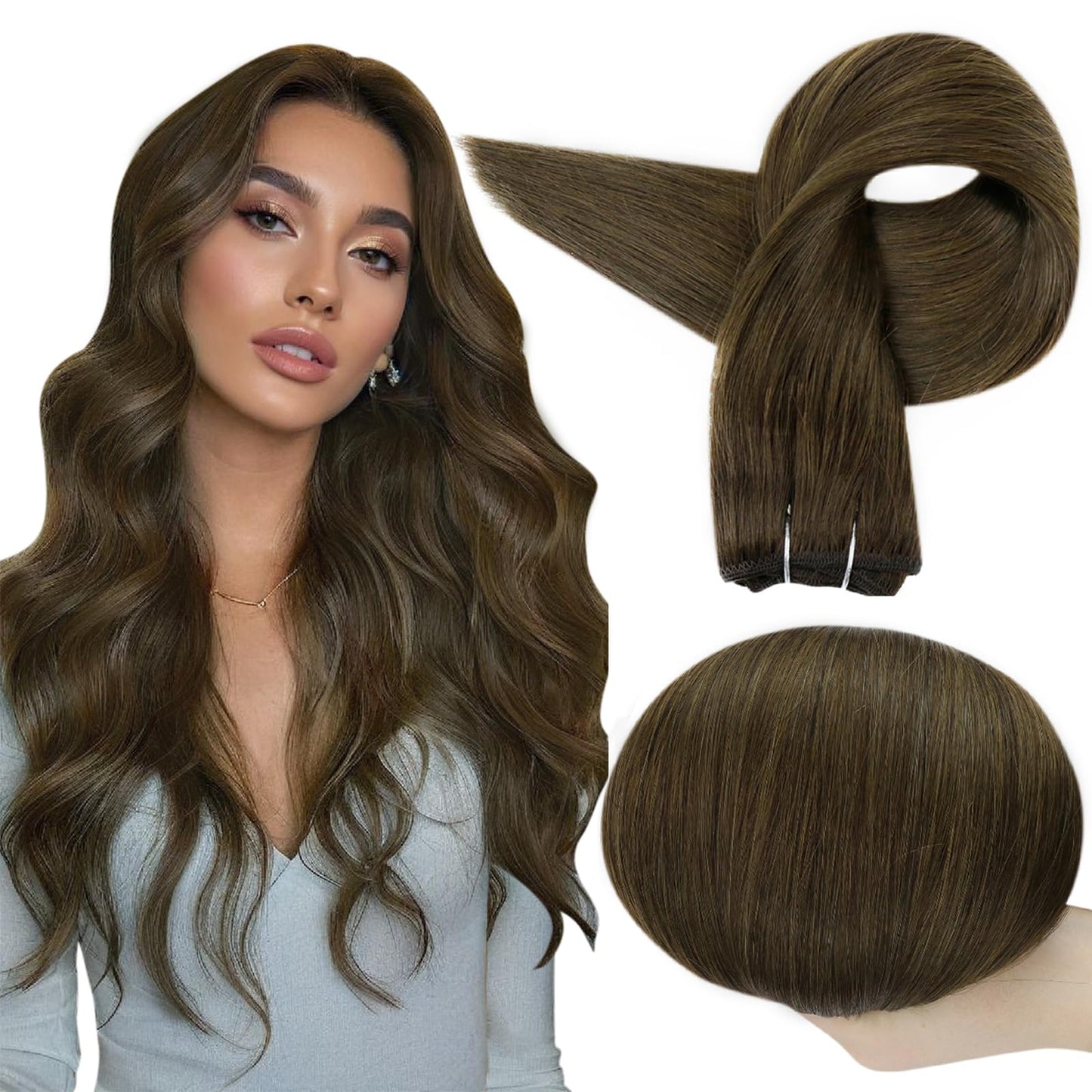 Full Shine Human Hair Extensions Sew In Weft Hair Extensions Human Hair Color Darker Brown Sew In Hair Extensions For Women Huma