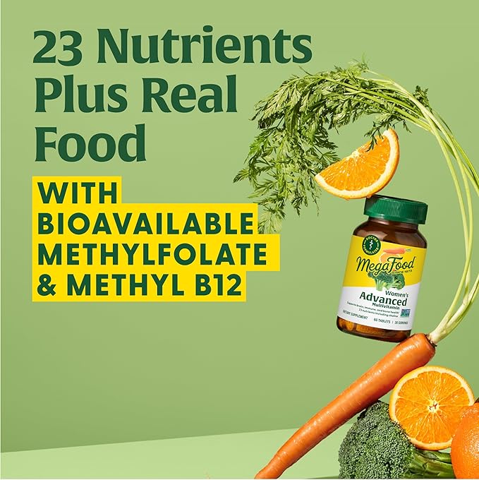 MegaFood Women's Advanced Multivitamin for Women - Doctor-Formulated With Iron, Choline, Vitamin D, Vitamin C & Zinc - Brain Health - Immune Support - Non-GMO - Vegetarian - 120 Tabs (60 Servings)