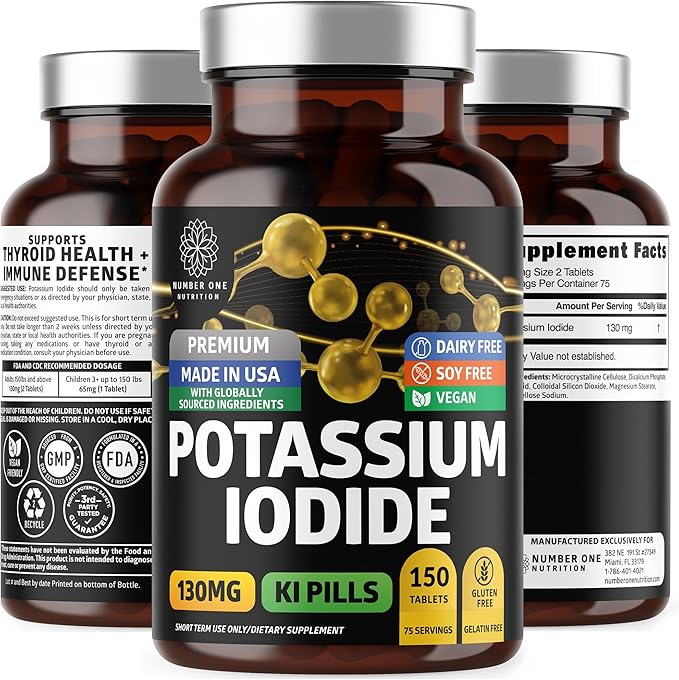 Premium Potassium Iodide Tablets, Natural KI Pills to Support Immunity, 130 mg per Serving, 150 Tablets