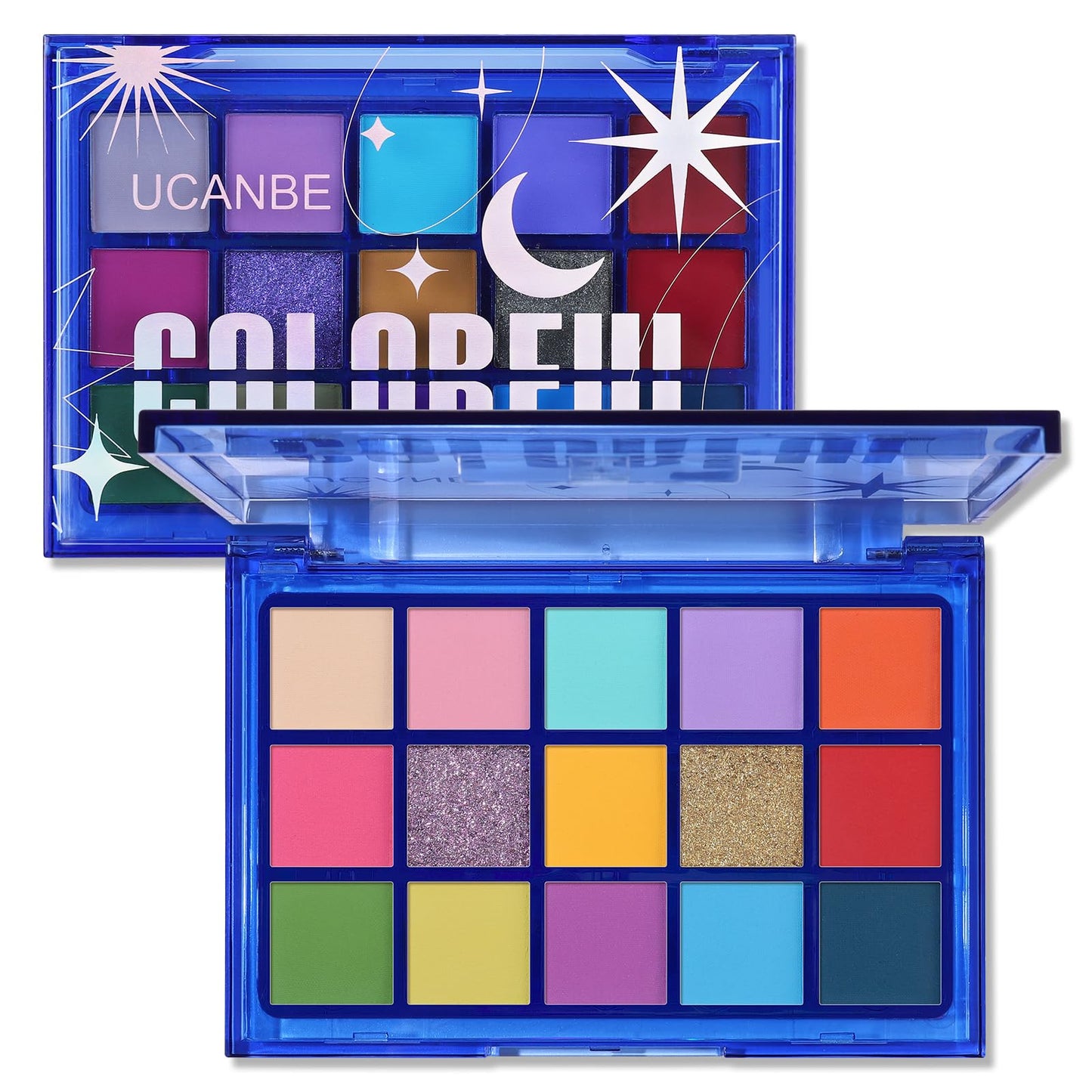 Ucanbe Colorful Eyeshadow Palette, 15 Colors Vibrant Bright Shimmer Matte Metallic Neon Eye Makeup Pallet, Rainbow Green Pink Pu