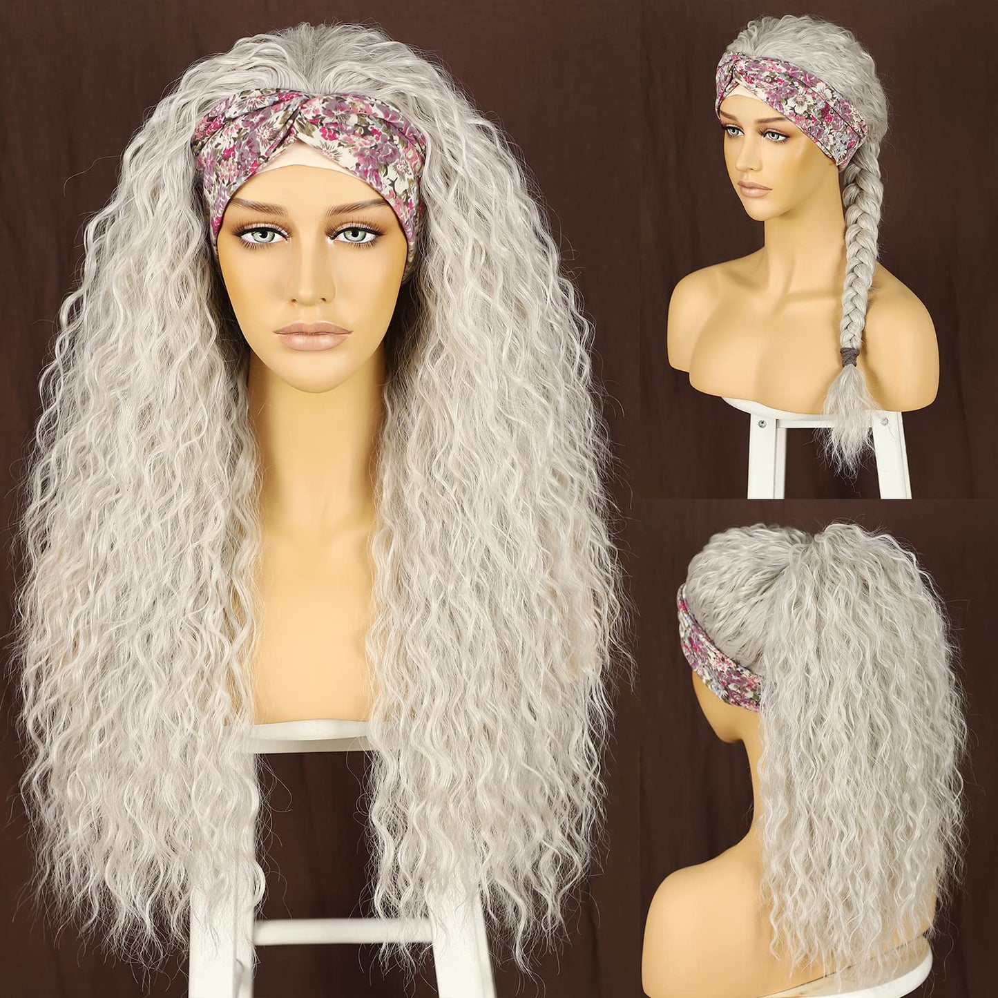 Somiarik 60 Platinum Blonde Headband Wig Long Synthetic Wig Glueless Loose Curly Headband Wigs For Black Women 26Inch 130 Percen
