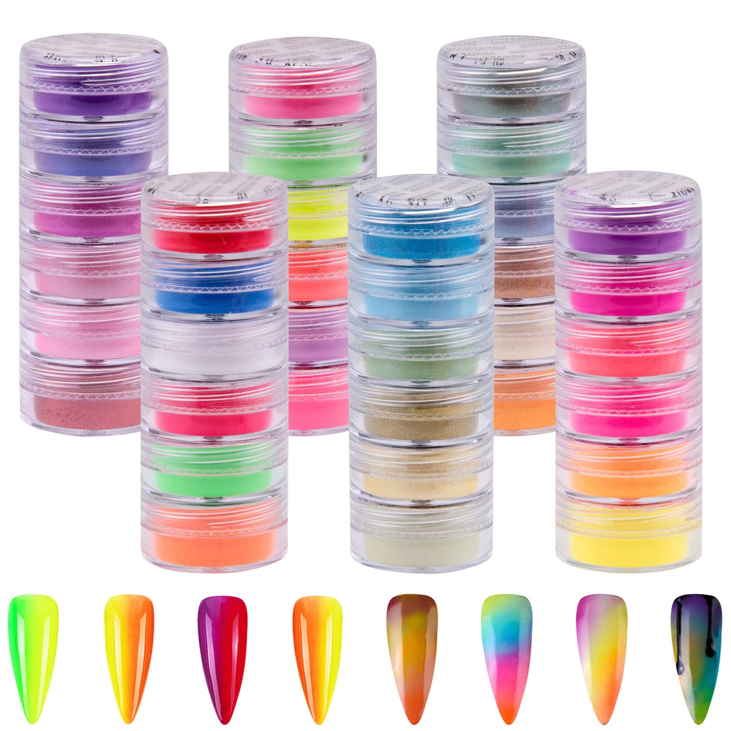 Duufin 36 Colors Nail Pigment Powder Gel Acrylic Nails Art Pigments Colorful Luminous Powder Iridescent Glitter Pearlescent High
