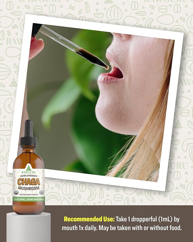 RawGuru Chaga Mushroom Supplement - Vegan Chaga Mushroom Extract with Trace Minerals - Nano-Processed Immunity Boost & Cognitive Supplement Tincture - 60 Servings of Vegan Drops per 60 ml, Pack of 1