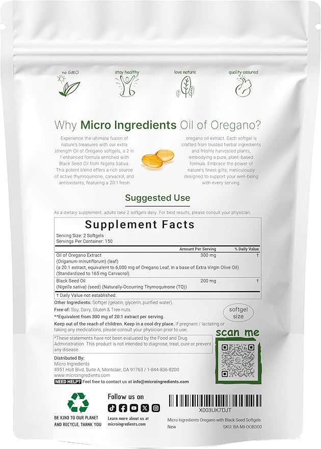 Micro Ingredients Oil of Oregano Softgels 6,000mg Per Serving & Vitamin D3 5000 IU Plus K2 (MK-7) 100 mcg, 300 Virgin Coconut Oil Softgels Bundle Pack | 4X Strength Carvacrol & Thymoquinon | Essential