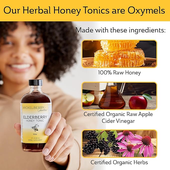 Mickelberry Gardens Elderberry Honey Tonic, Sambucus Syrup, Black Elderberry - Immune Support for Adults and Kids, 8 Ounces (Pack of 2)