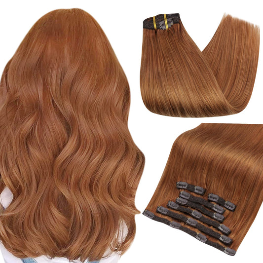 Full Shine 12 Inch Clip In Hair Extensions Copper Human Hair 7 Pcs Remy Hair Clip In Extensions For Women Orange Color Human Hai