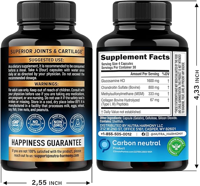 Glucosamine Chondroitin MSM Collagen | FSA HSA Eligible | Joint Support Supplement 2800 mg | Made in USA | FSA Approved Product Items | Flexibility Nutritional Vitamins | For Men & Women, 120 Capsules