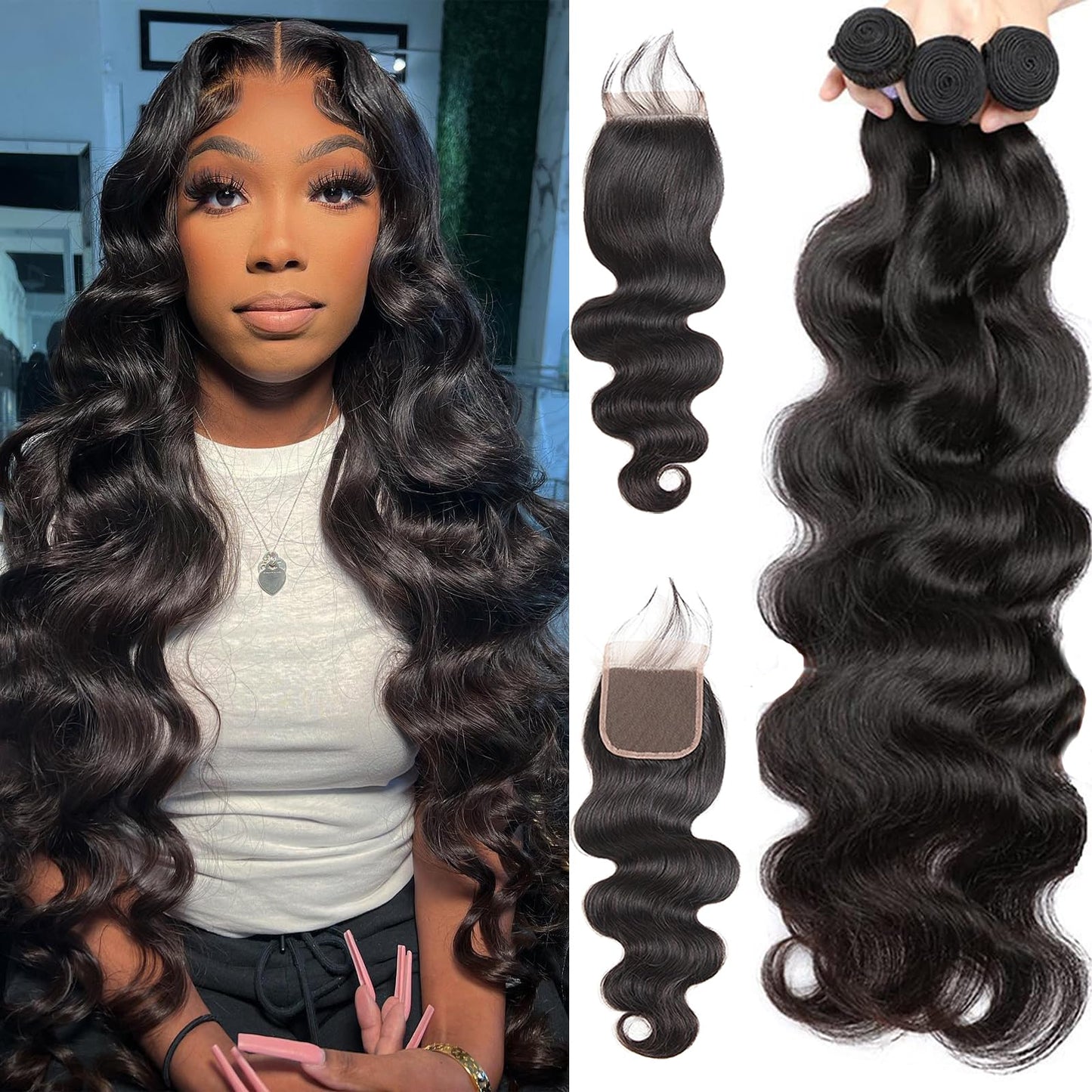 Beauty Queen Brazilian Body Wave Bundles With Closure (18 20 22+16) 100% Unprocessed Human Hair Closure With 3 Bundles Weave Vir