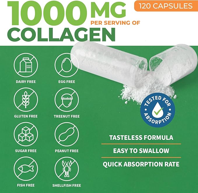 ForestLeaf Multi Collagen Pills with Hyaluronic Acid + Vitamin C | Hydrolyzed Collagen Supplements for Women or Men | Multi Collagen Capsules Peptides for Skin, Wrinkles, 120 Caps