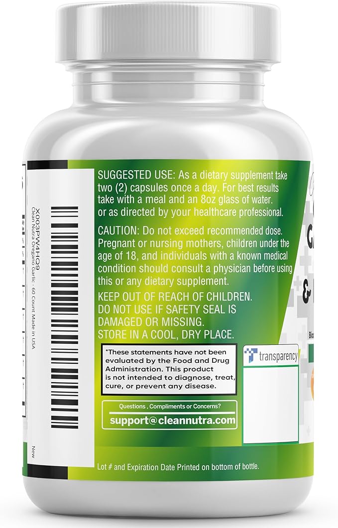 Clean Nutraceuticals Oregano Oil Garlic Extract Olive Leaf Black Seed Oil- Immune Support & Digestive Health Supplement for Women and Men with Vitamin D3 & Zinc - 5Pack