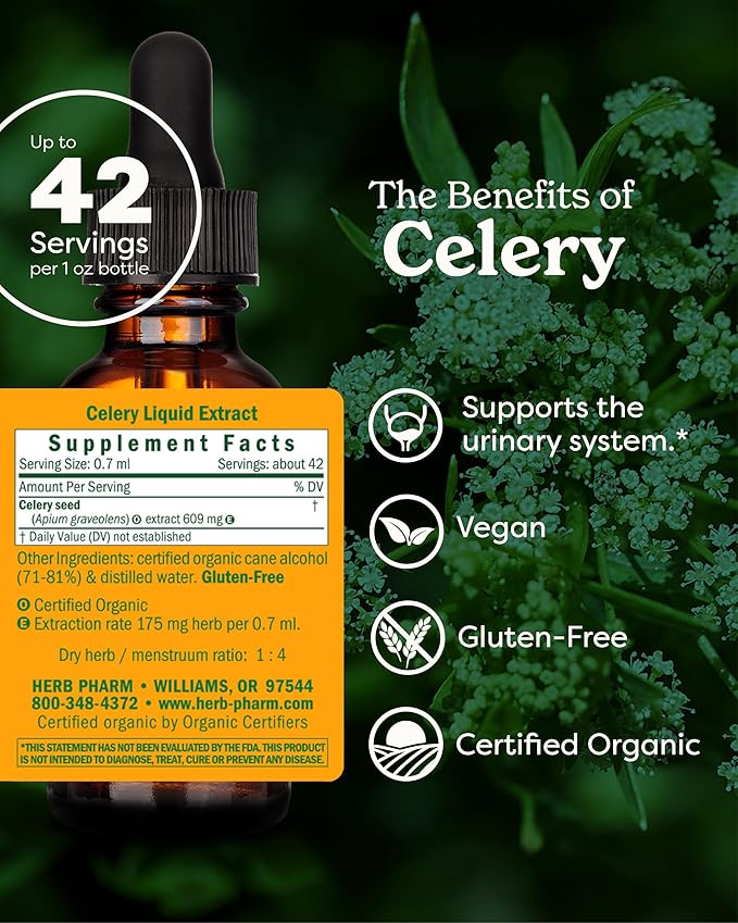 Herb Pharm Certified Organic Celery Seed Liquid Extract for Urinary System Support - 1 Ounce (090700000356)