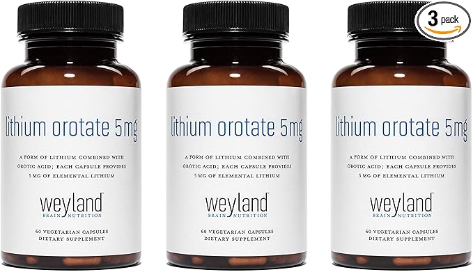 Lithium Orotate 5mg (3 Bottles), 180 Vegetarian Capsules, Lithium Supplement Supports Healthy Mood, Behavior, Memory and Wellness