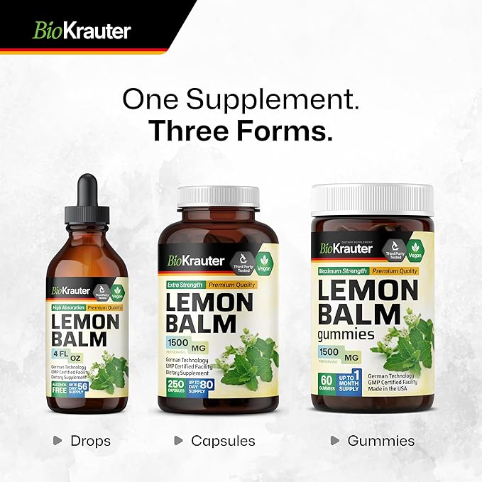 BIO KRAUTER Lemon Balm Leaf Extract - Vegan Melissa Lemon Balm Tincture for Calmness Support - Sugar & Alcohol-Free - 4 Fl. Oz.