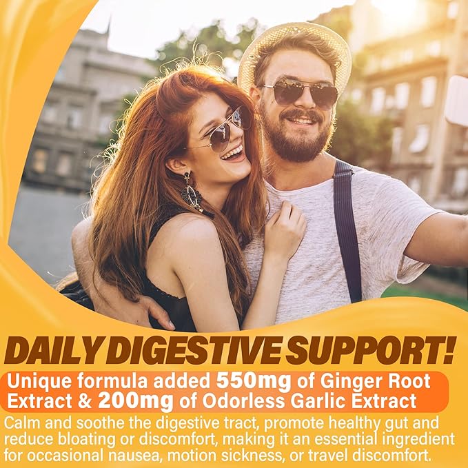 Ginger Chews Supplement Gummies for Nausea, Stomach Relief & 5HTP Gummies for Adults & Kids 8+ with GABA + Magnesium Glycinate