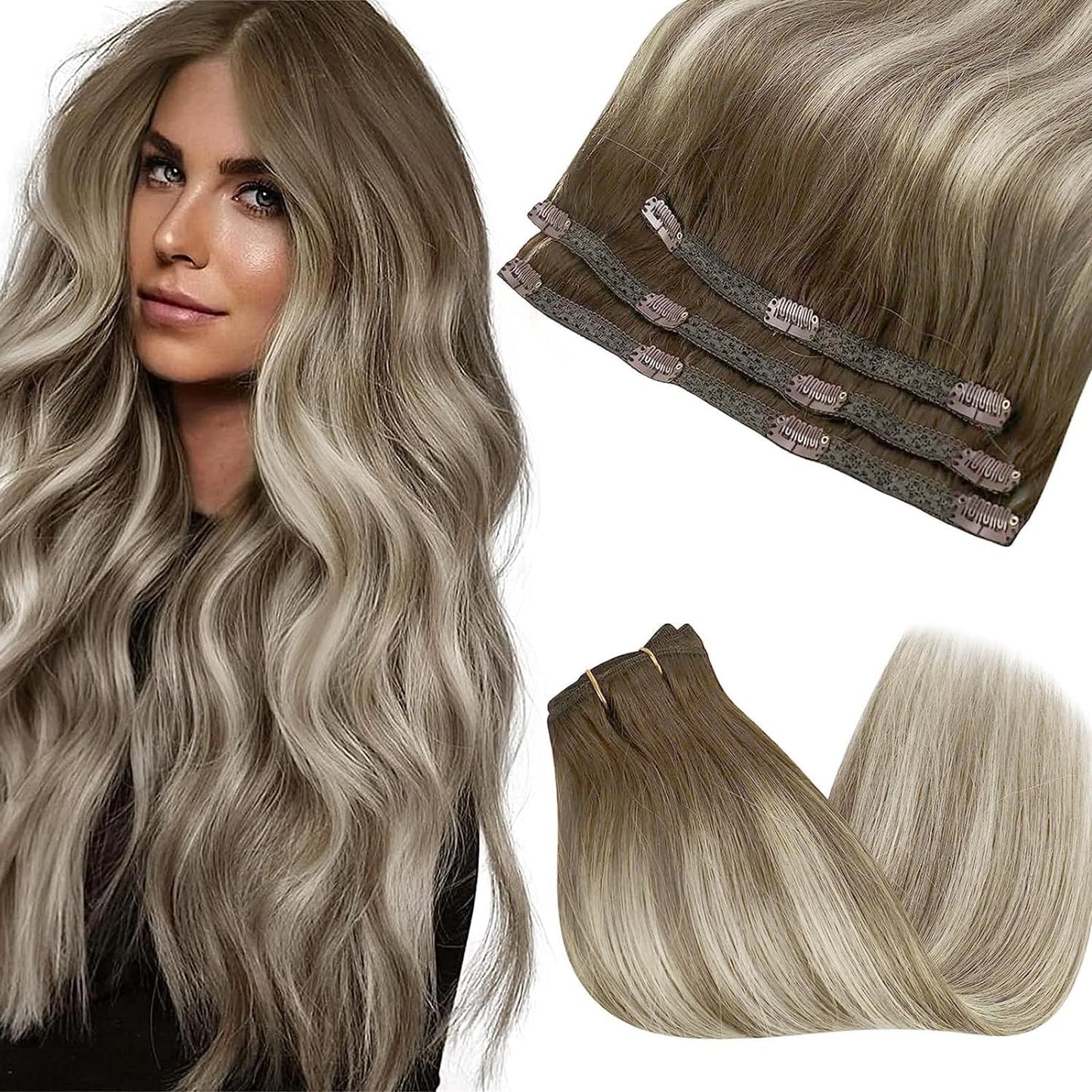 Sunny Clip In Hair Extensions Real Human Hair Ombre Clip In Extensions Balayage Dark Brown Roots To Light Brown Blonde Hair Exte
