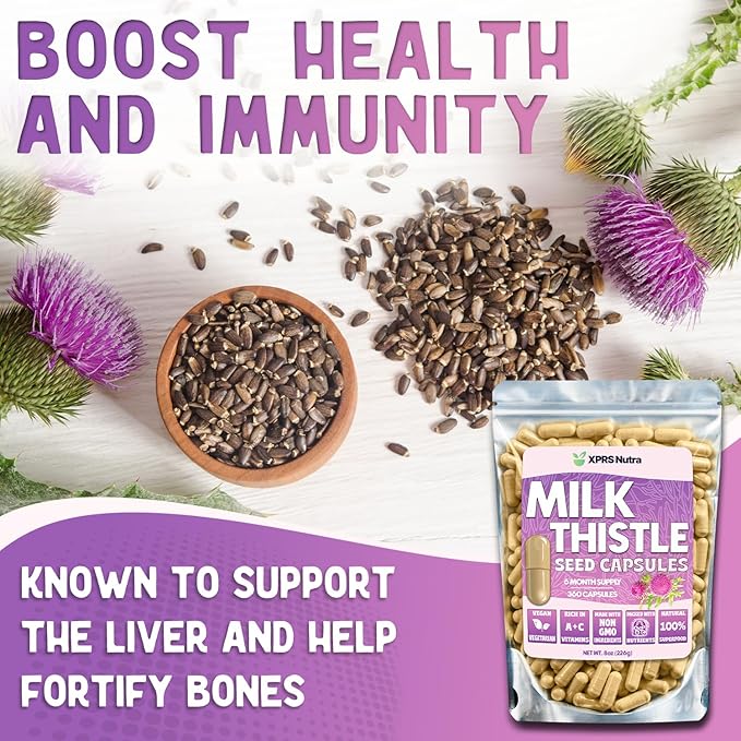 Milk Thistle Seed Capsules - 360 Count (6 Month Supply) Premium Milk Thistle Supplement Rich in Silymarin to Support the Liver and Digestion - Pure, Non-GMO Cardo Mariano Milk Thistle Pills