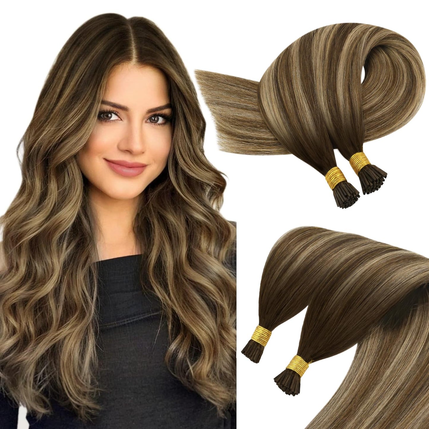 Sunny Hair I Tip Hair Extensions Balayage Brown I Tip Hair Extensions Human Hair Color#4/4/27 Medium Brown Balayage Caramel Blon