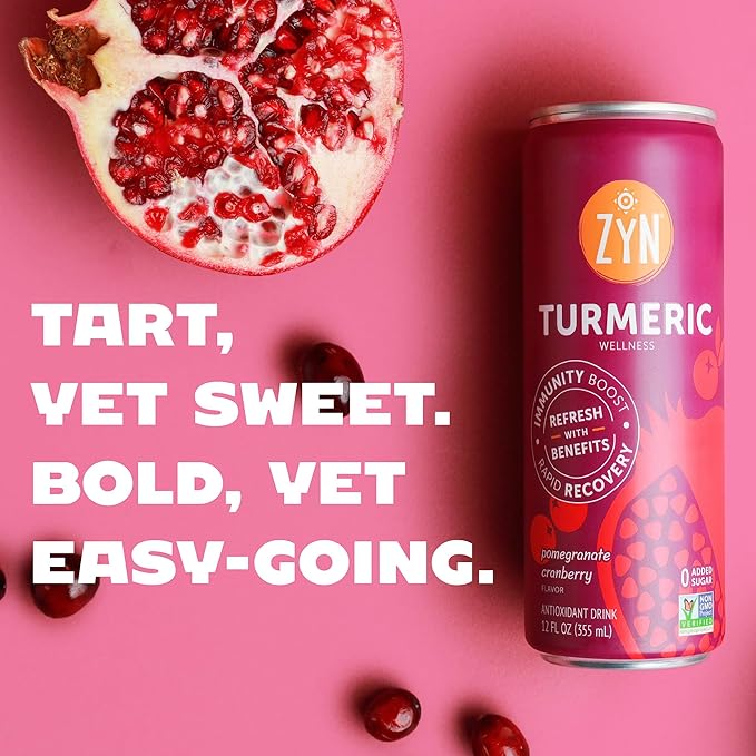 ZYN Turmeric Wellness Drink, Flavored Turmeric Drink, Turmeric Curcumin with Black Pepper, Low Calorie Healthy Energy Drink, Clean, Vegan Soda Alternative for Vitality, Variety Pack of 24
