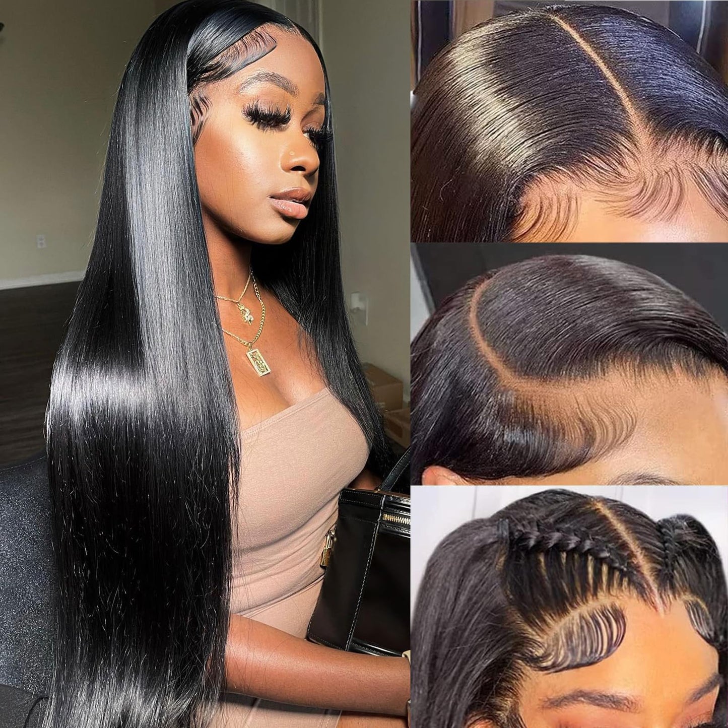Glownina 34 Inch 180% Denisty Straight Lace Front Wigs Human Hair 13X6 Hd Transparent Lace Frontal Wig Pre Plucked With Baby Hai