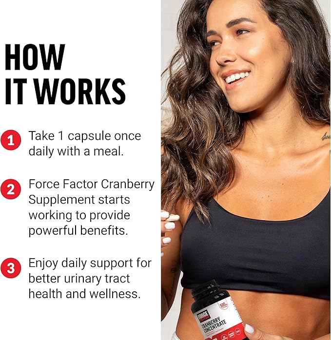 FORCE FACTOR Cranberry Concentrate, Cranberry Pills for Women and Men to Support Urinary Tract Health, High-Potency Cranberry Extract, Vegan Friendly, 90 Capsules