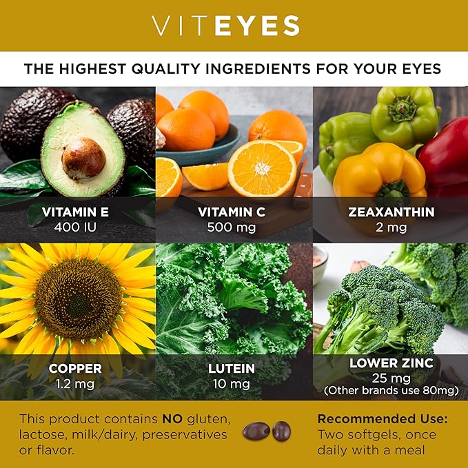 Viteyes AREDS 2 Classic Macular Health Formula Softgels, Eye Health Vitamin to Support Macular Health, Lower Zinc, Eye Vitamins, Macular Vitamins, Beta-Carotene Free, 180 Softgels