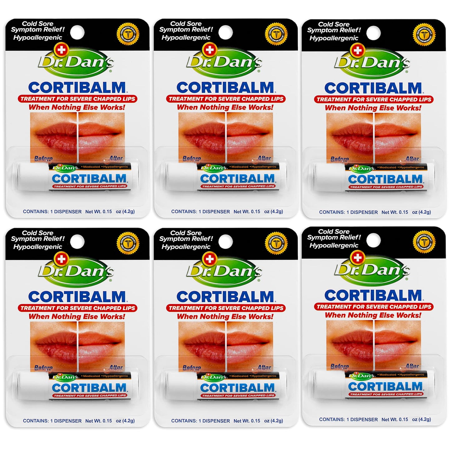 Dr. Dan 'S Cortibalm-6 Pack-For Dry Cracked Lips - Healing Lip Balm For Severely Chapped Lips - Designed For Men, Women And Chil