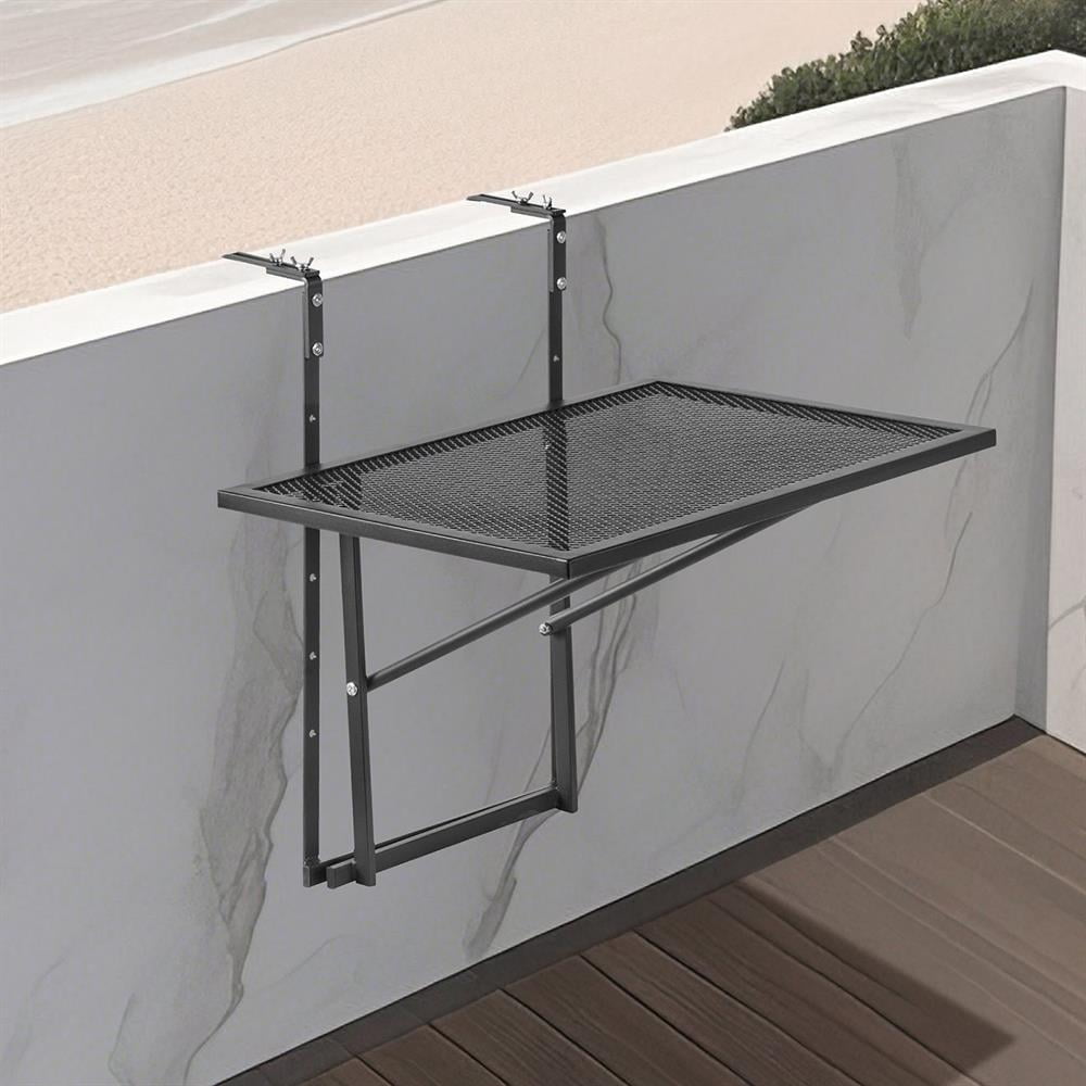 YYAo Outdoor Metal Balcony Table 19x24, Patio Rail Table with Adjustable Design, Perfect for Deck Seating, Durable & Stylish Outdoor Dining