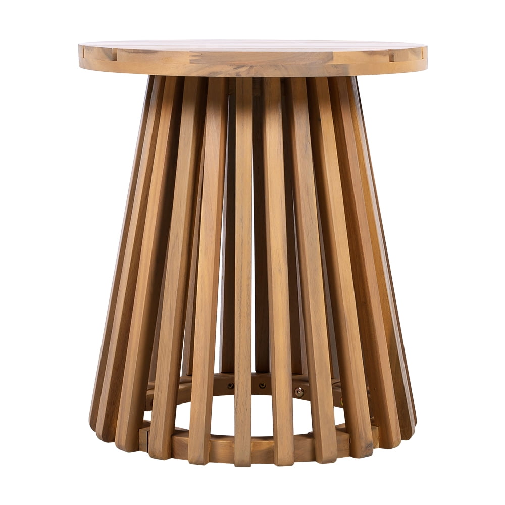 JHSLAJ Outdoor Acacia Wood Patio Side Table, Round Coffee Table for Backyard, Lawn, Balcony,Light Teak