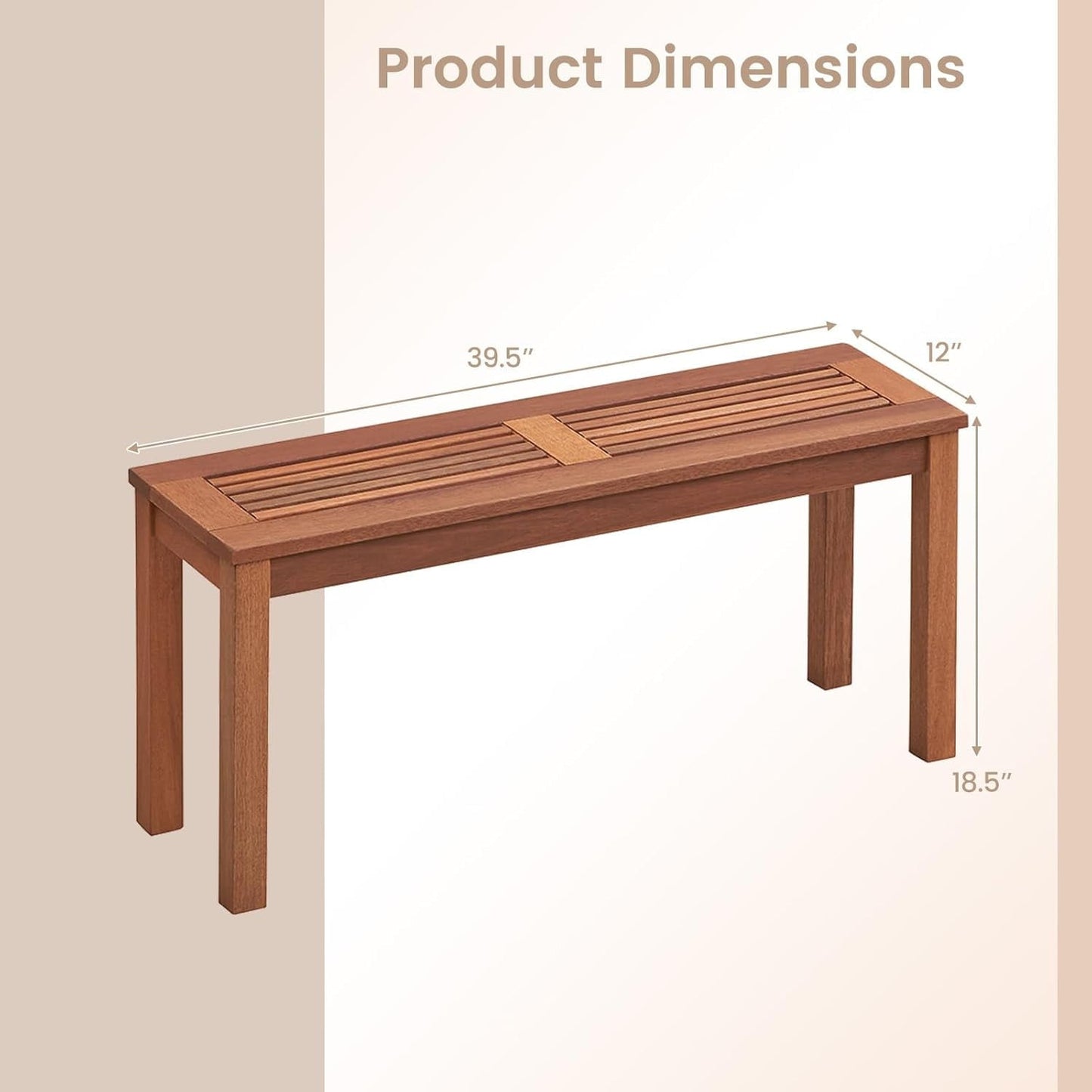 Sycol Outdoor Backless Bench, Patio Dining Bench with Breathable Slatted Seat, 2-Seat Rustic Wood Bench for Entryway, Garden, Backyard, Deck, Natural